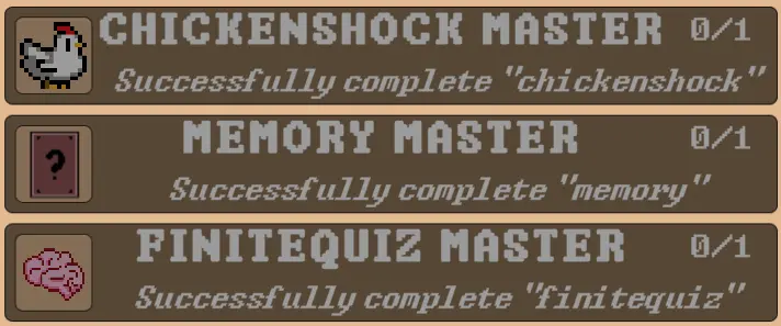 chickenshock, memory, finitequiz
