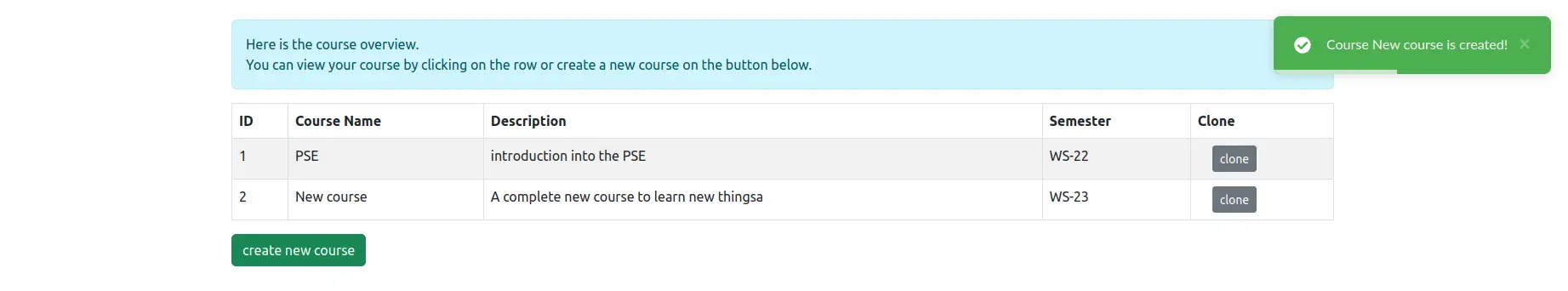 created course