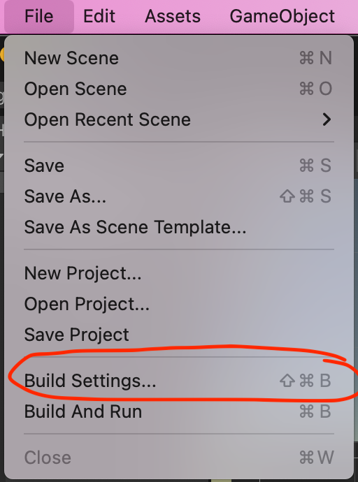 Opening the build settings